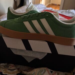 Adidas Men's Green Suede Sneakers with White Stripes